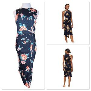 Nine Britton Midi Dress Abigail Brushed Knit Rose Side Ruched Sheath Wrap MED